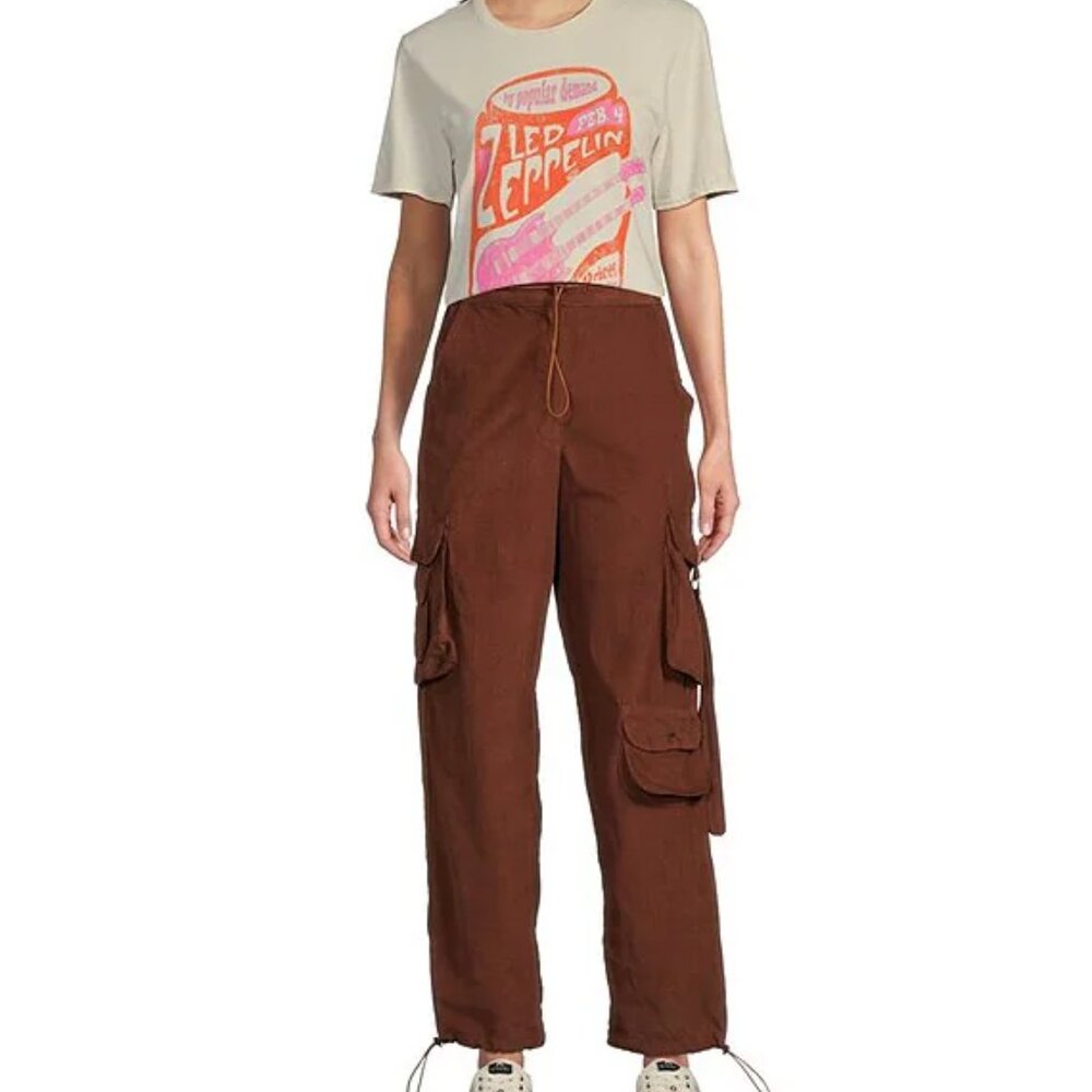 NWT M Rust Brown Juniors Cinch Waist Angie Corduroy Solid Cargo Pants